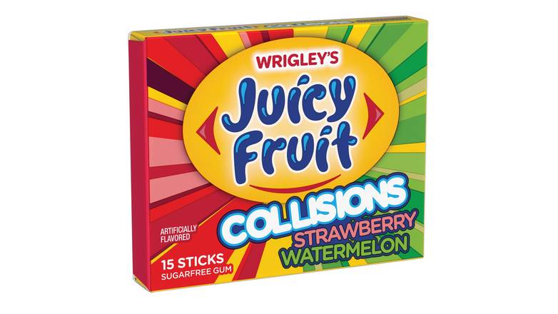 Order Wrigley's Juicy Fruit Collisions Strawberry Watermelon Gum - 15 Pieces food online from Valero Food Mart store, Murrayville on bringmethat.com