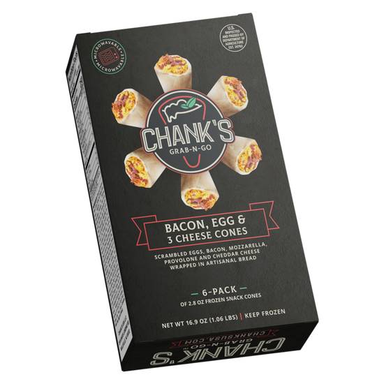 Order Chank's Bacon, Egg & 3 Cheese Snack Cones 6 pack food online from Everyday Needs by Gopuff store, Lansdowne on bringmethat.com
