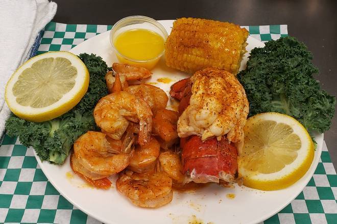 Order Shrimp (1/2 lb) and Medium Lobster Tail (1 pc) Combo food online from Fishermans Island store, Country Club Hills on bringmethat.com