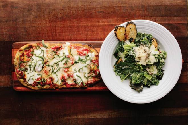 Order Margherita Flatbread & Caesar Salad Combo - available until 3pm food online from Pinstripes store, Northbrook on bringmethat.com