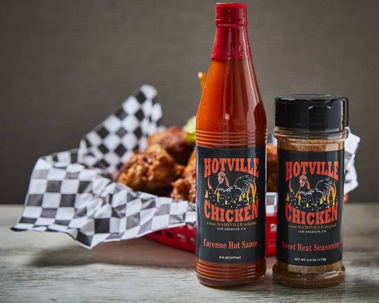 Order Hotville Signature Cayenne Hot Sauce & Sweet Heat Seasoning food online from Hotville Chicken store, Los Angeles on bringmethat.com