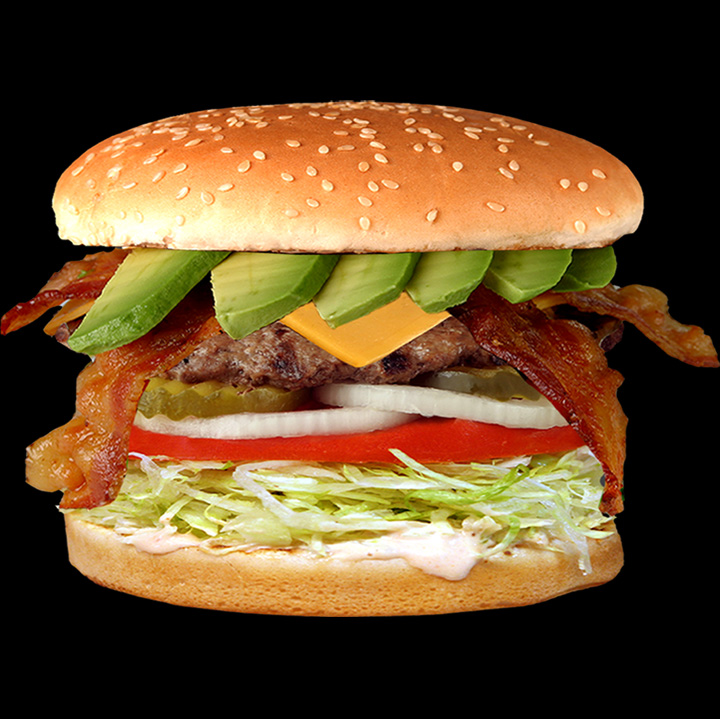 Order Avocado Bacon Cheese Burger food online from Jim's Burgers store, Long Beach on bringmethat.com