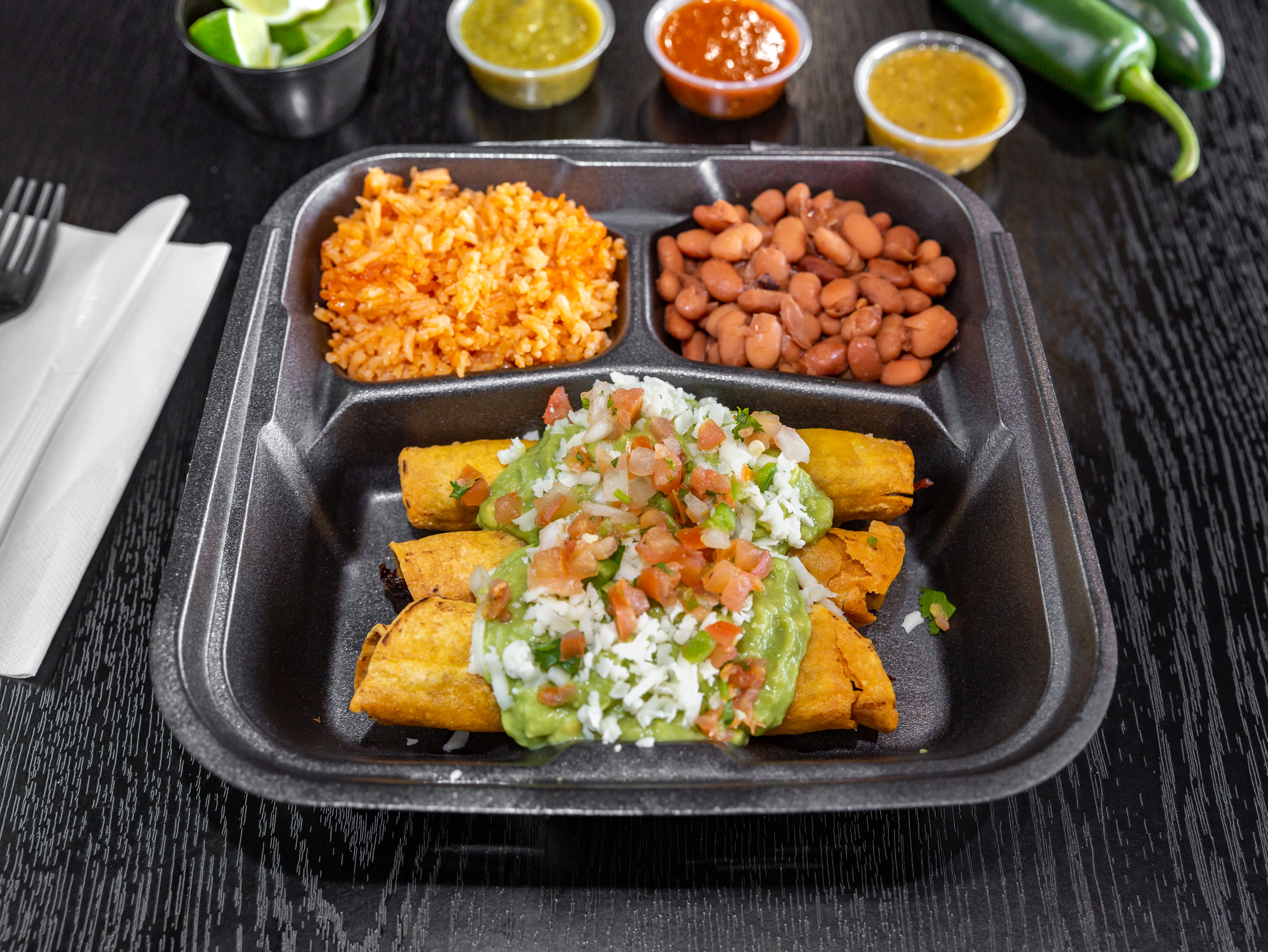 Order Taquito Plate food online from Tom's Tailgate store, La Mirada on bringmethat.com