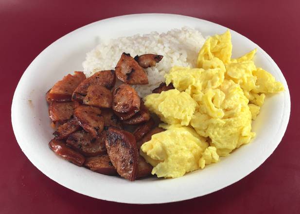 Order 16. Portuguese Sausage, 2 Egg and White Rice  food online from Michael's Burgers store, Canoga Park on bringmethat.com