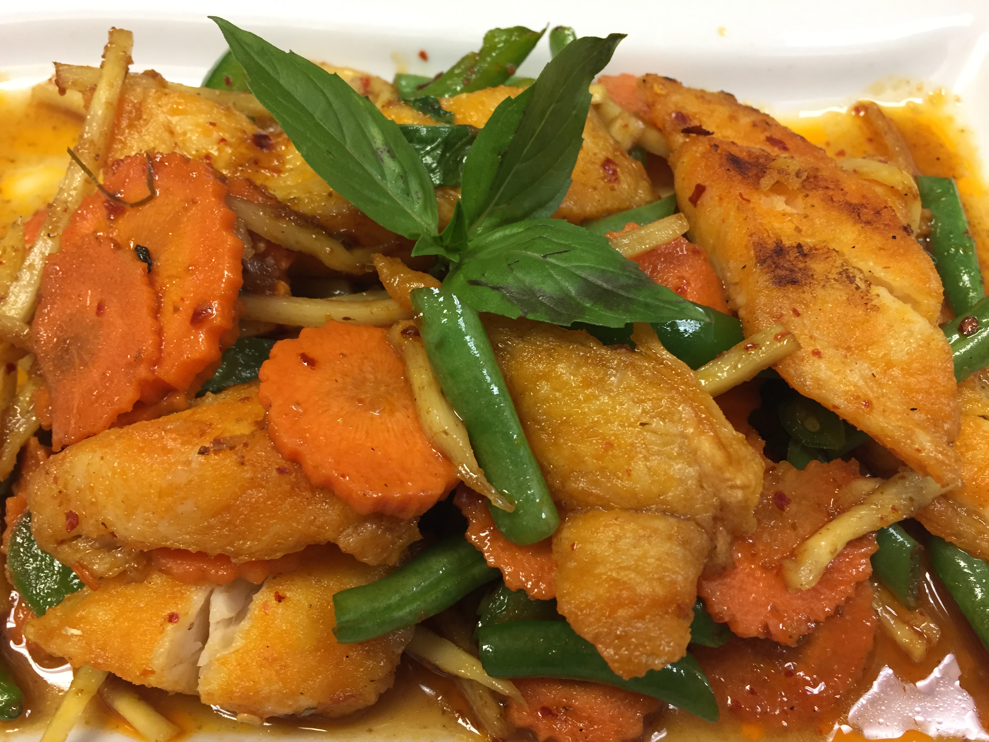 Order 6. Spicy Catfish food online from Jewel of Siam Restaurant store, Orland Park on bringmethat.com