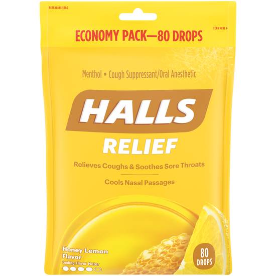 Order Halls Relief Honey Lemon Cough Drops (80 ct) food online from Rite Aid store, Cortland on bringmethat.com