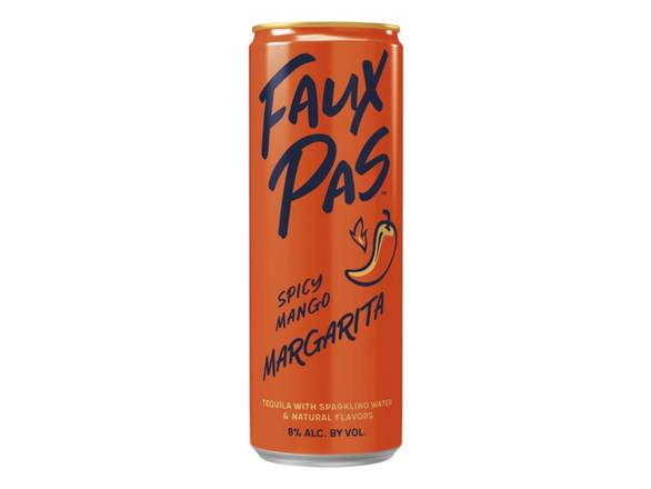 Order Faux Pas Spicy Mango Margarita - 4x 250ml Cans food online from Josh Wines & Liquors Inc store, New York on bringmethat.com