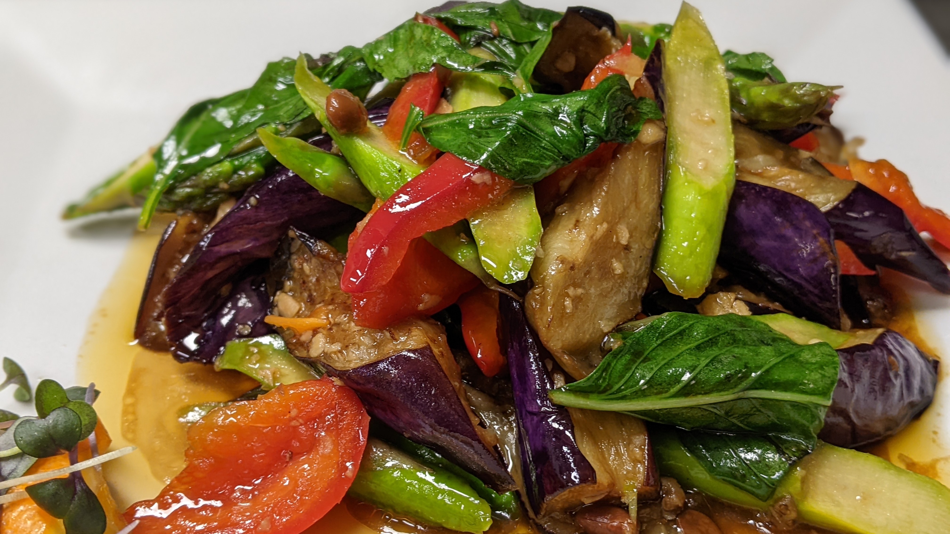 Order Eggplant and Asparagus food online from Rice Pot Thai Cuisine store, New Haven on bringmethat.com