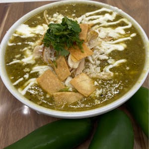 Order Green Enchilada Chicken  Soup (Small) food online from El Caballo Wraps store, Alameda on bringmethat.com
