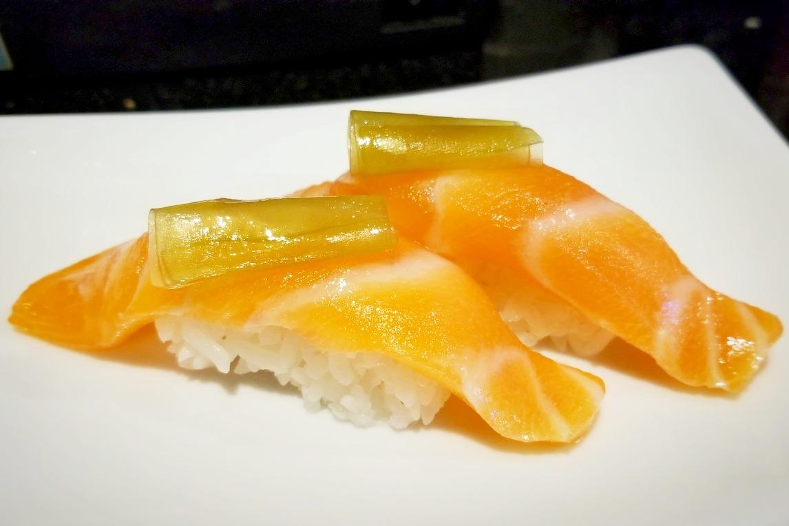 Order Salmon Sushi w/ Sweet Seaweed food online from Tokyo Sushi store, Santa Clarita on bringmethat.com