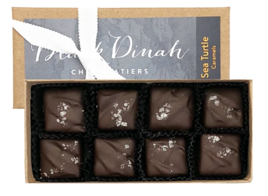 Order Sea Turtle Caramels (8 Pieces Box) food online from Black Dinah Chocolatiers store, Westbrook on bringmethat.com