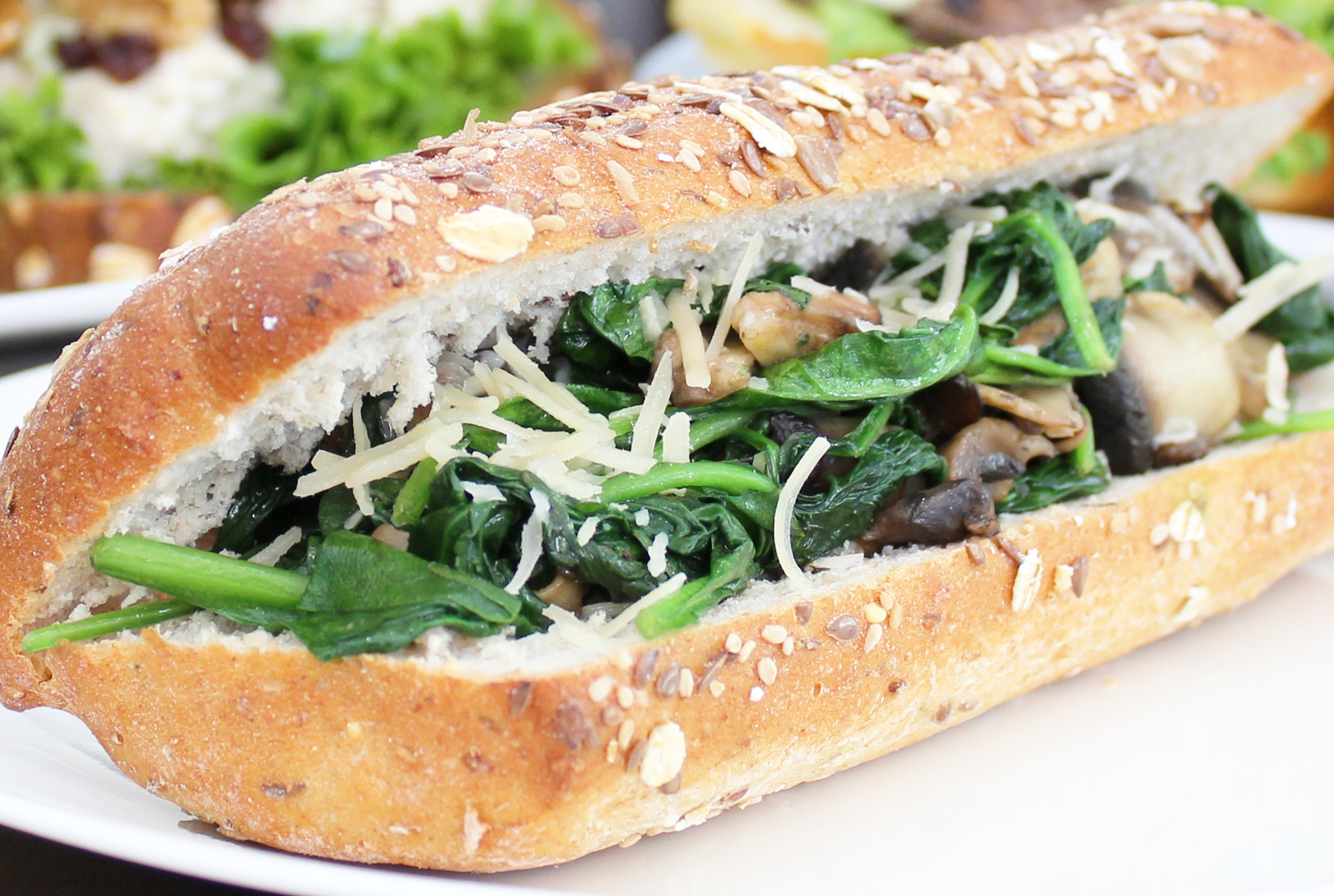 Order 3V. Sauteed Spinach and Mushroom Sandwich  (V) food online from Green Cafe store, New York on bringmethat.com