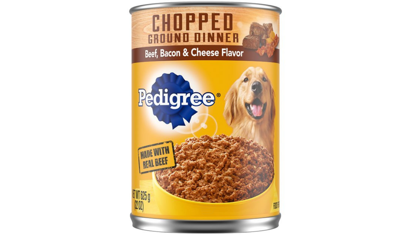 Order Pedigree Chopped Ground Dinner Beef, Bacon & Cheese Flavor Dog Food 22 oz. Can food online from Ross Liquor store, Sylmar on bringmethat.com