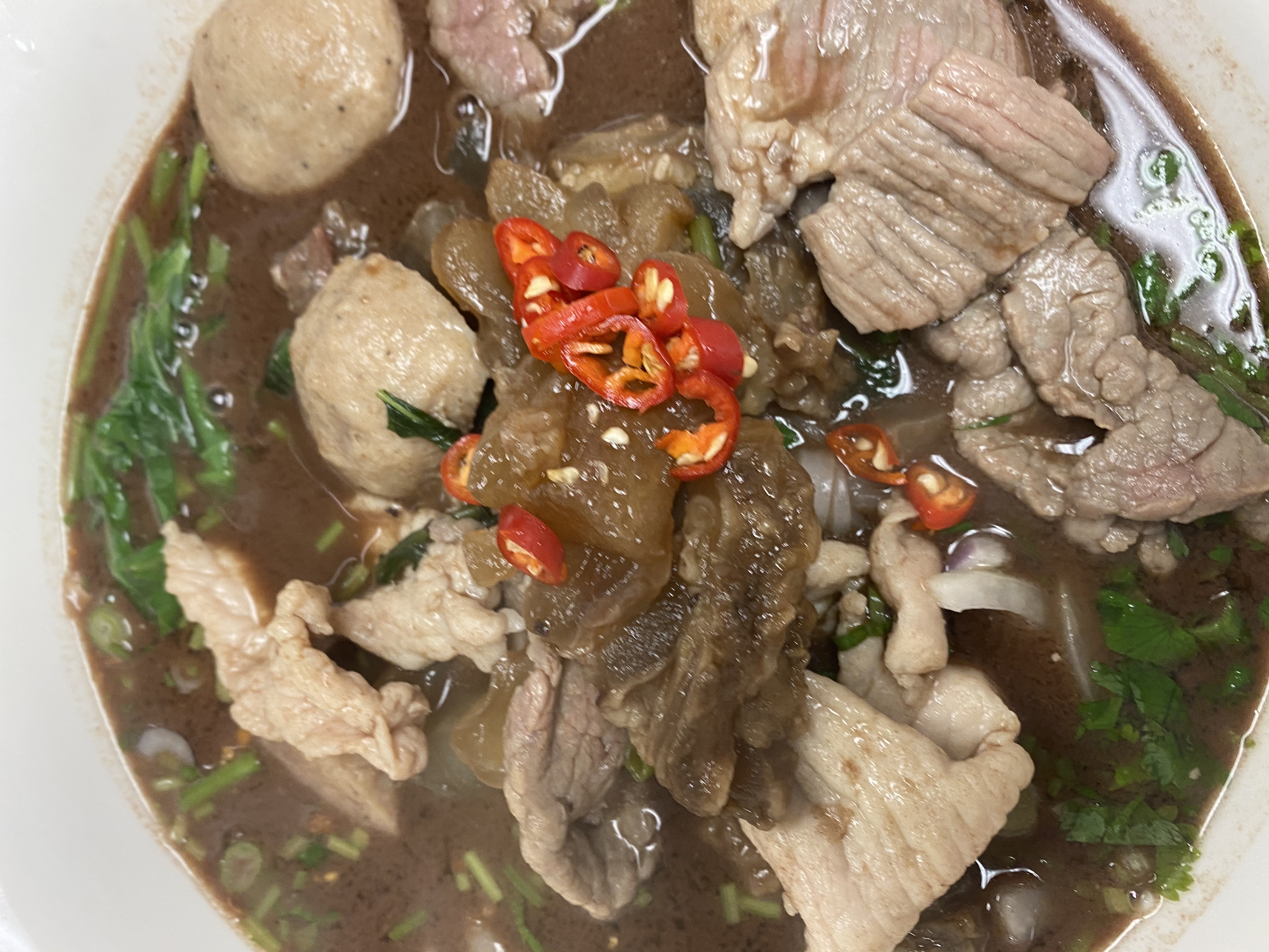 Order Pho Num Tok ( thai boat noodle soup) food online from Pataya Sushi Restaurant store, Wasilla on bringmethat.com