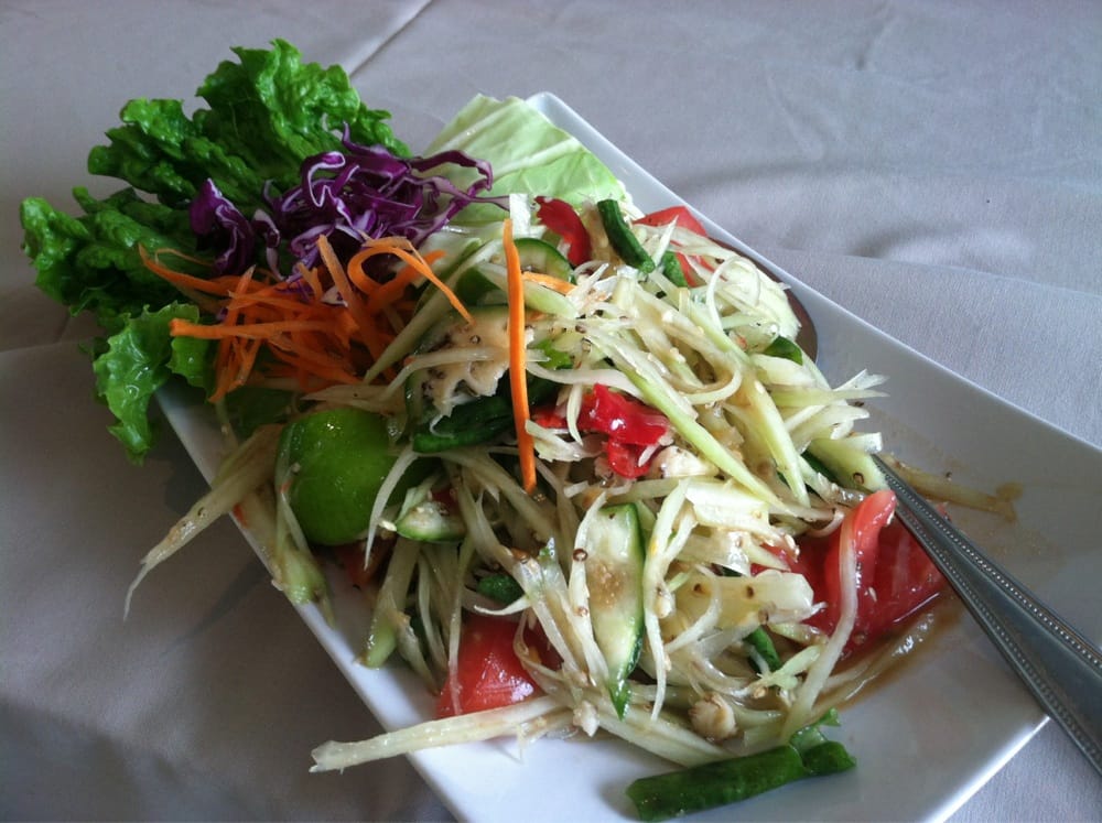 Order 1. Som Tum Salad (Papaya Salad) food online from Krua Thai Cuisine store, Chula Vista on bringmethat.com