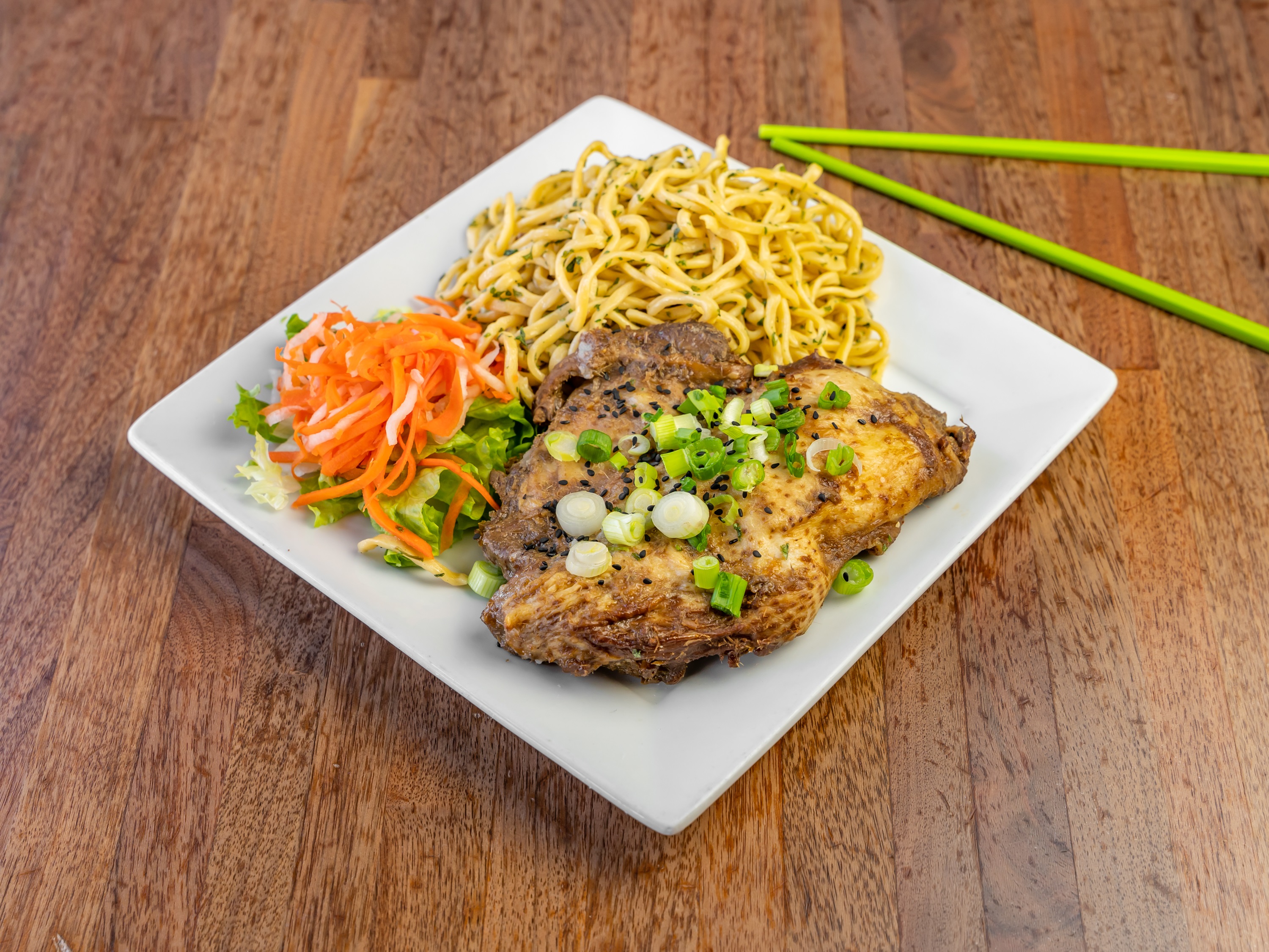 Order Grilled Chicken Garlic Noodle Plate food online from Jo Jo's Cafe store, San Francisco on bringmethat.com