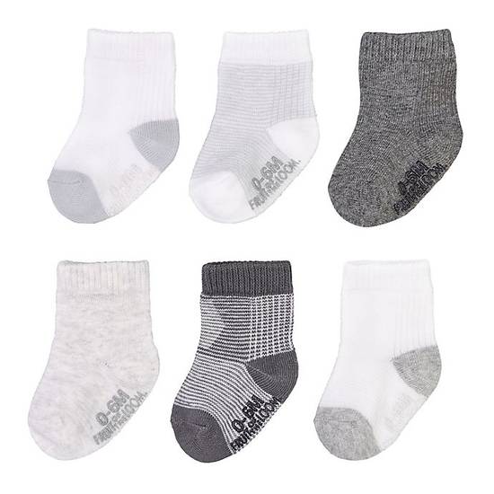 Order Fruit of the Loom® Size 6-12M 6-Pack Grow and Fit with Me Crew Socks in Grey food online from Bed Bath & Beyond store, Lancaster on bringmethat.com