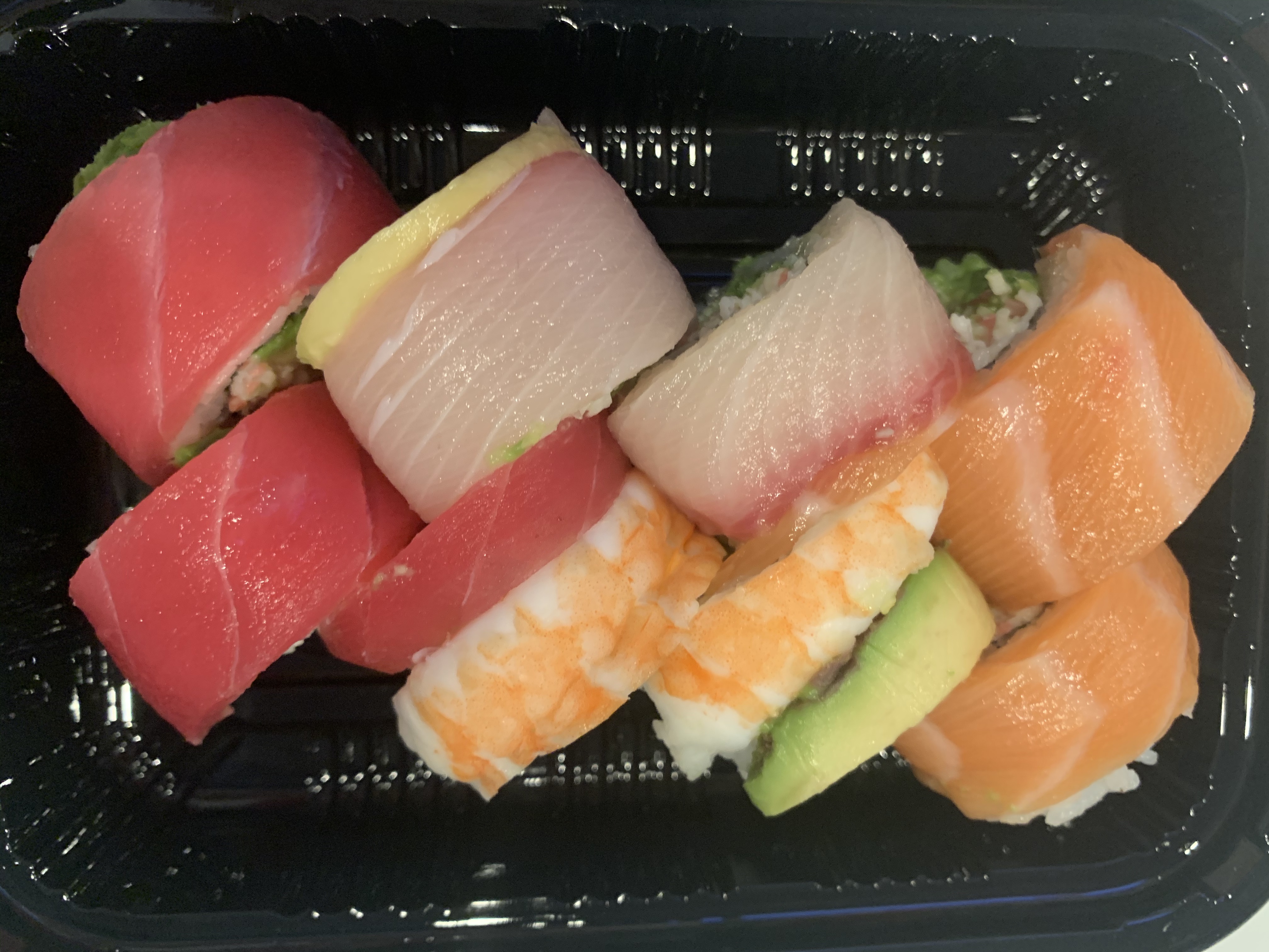 Order Rainbow Roll (8 pcs) food online from Poke Zone store, Oakland on bringmethat.com