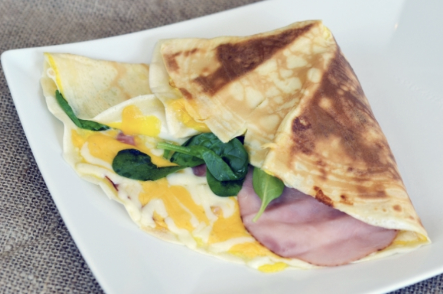 Order Spinach, Turkey, Egg and Cheese Crepe food online from Fancy Juice store, New York on bringmethat.com