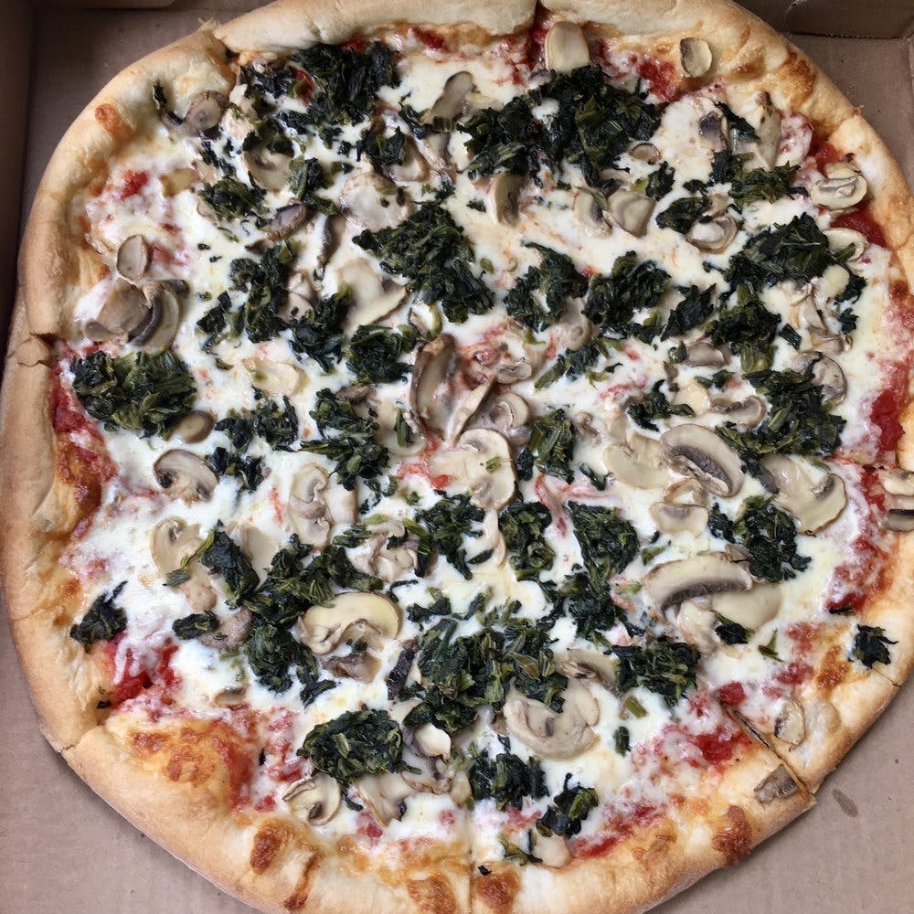 Order White Spinach Pizza - Medium 14" food online from Cafe Amici Pasta & Pizza store, Somerset on bringmethat.com