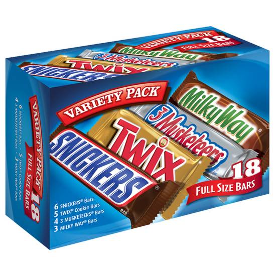 Order SNICKERS, TWIX, 3 MUSKETEERS & MILKY WAY Full Size Chocolate Candy Bars Assorted Variety, 33.31 Oz - 18 Ct food online from Rite Aid store, JAMESTOWN on bringmethat.com