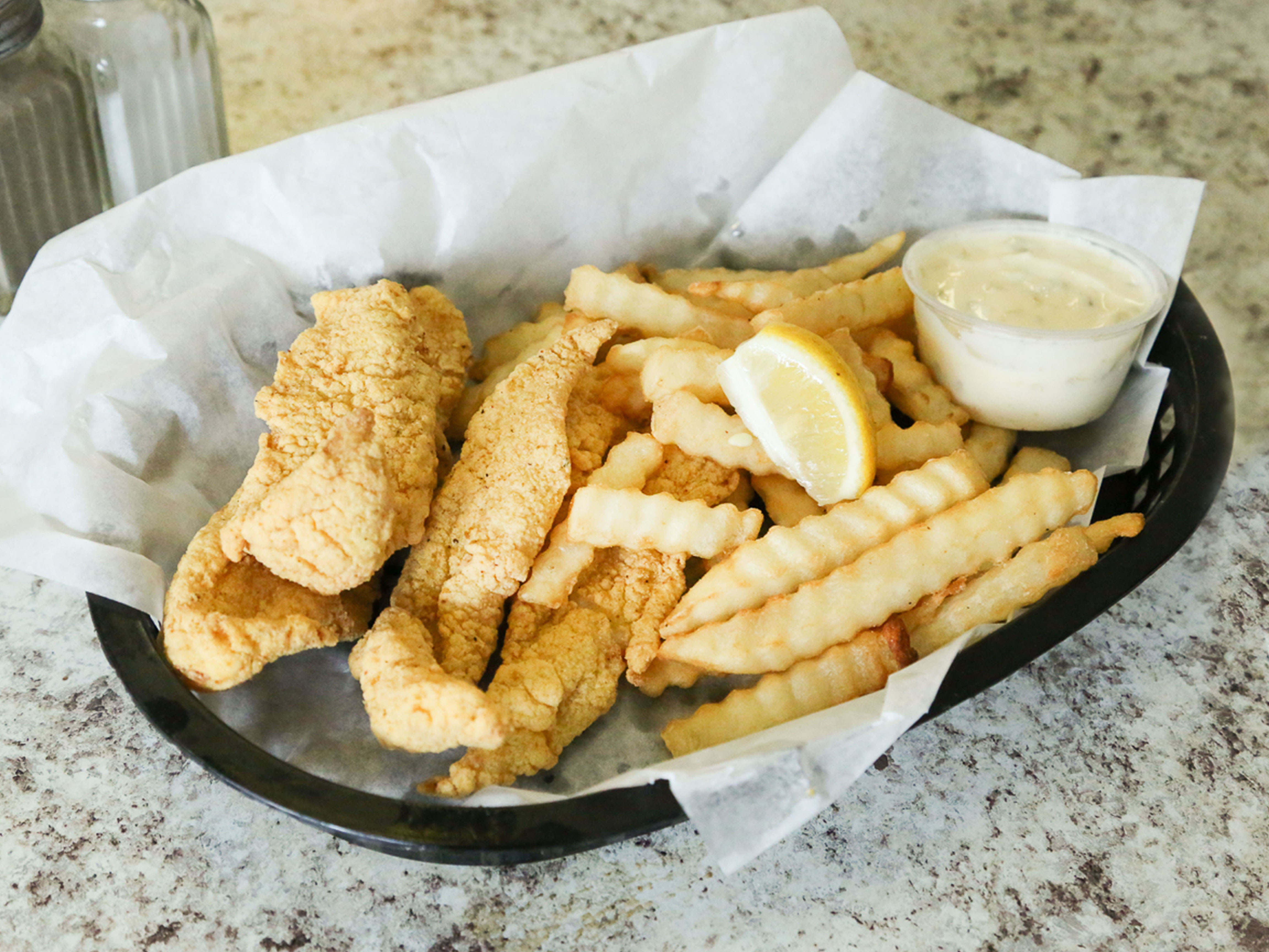 Order 3. Catfish Lunch Basket food online from Jam Poboys & Catering store, Metairie on bringmethat.com