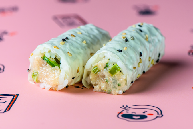 Order Spicy Hamachi & Wasabi Handroll food online from Krispy Rice store, Anaheim on bringmethat.com