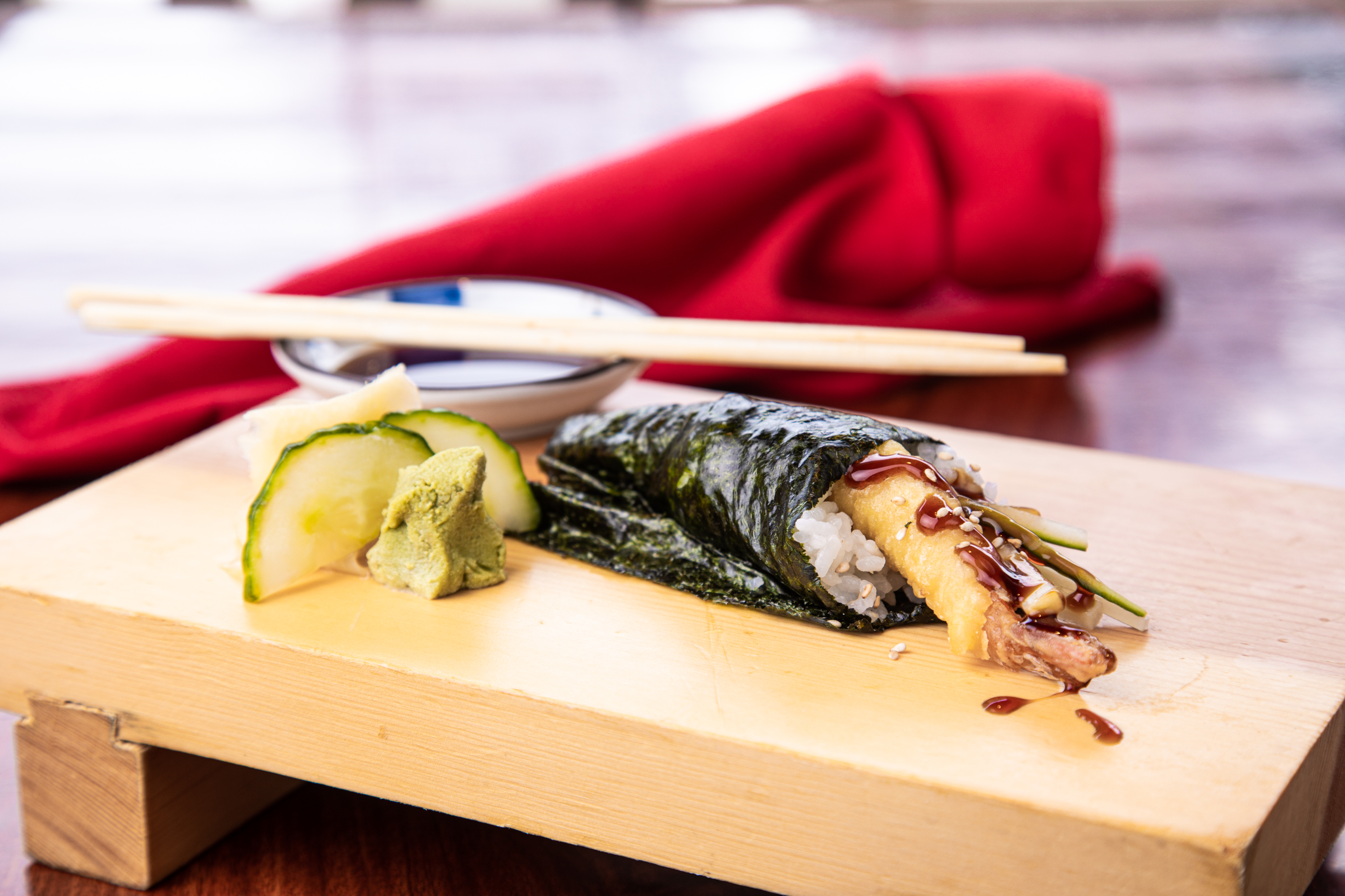 Order H8. Shrimp Tempura Hand Roll food online from Yama Sushi store, Belmont on bringmethat.com