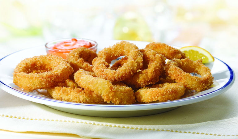 Order 6 Pieces Calamari Rings food online from Broaster At New Omm Market store, Sacramento on bringmethat.com