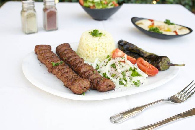 Order Beef Lula Kebab Plate food online from Elenas Greek Armenian Cuisine store, Glendale on bringmethat.com