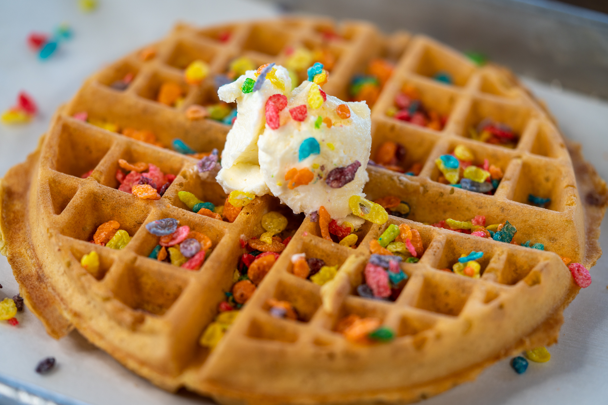 Order Fruity Pebbles Waffle food online from Streetcar store, San Diego on bringmethat.com