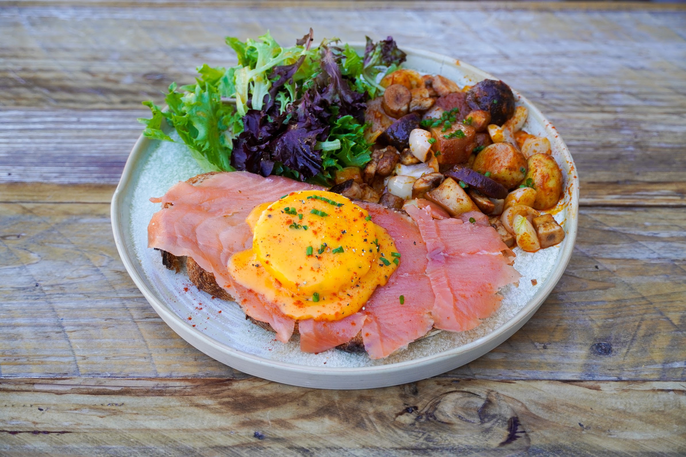 Order Salmon Eggs Benedict food online from Foreigner store, San Mateo on bringmethat.com