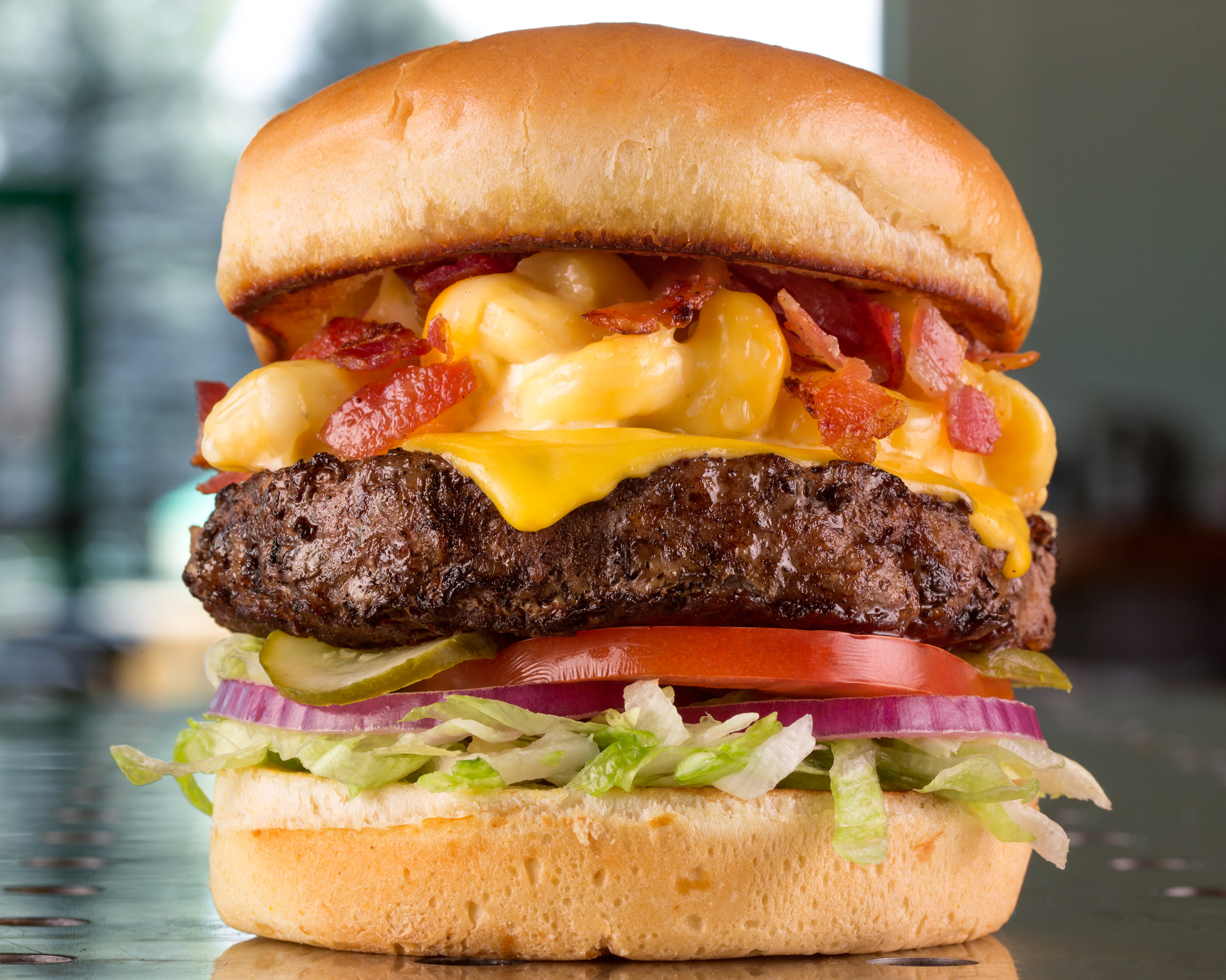 Order Mac and Cheese Burger food online from Quaker Steak & Lube store, Sharon on bringmethat.com