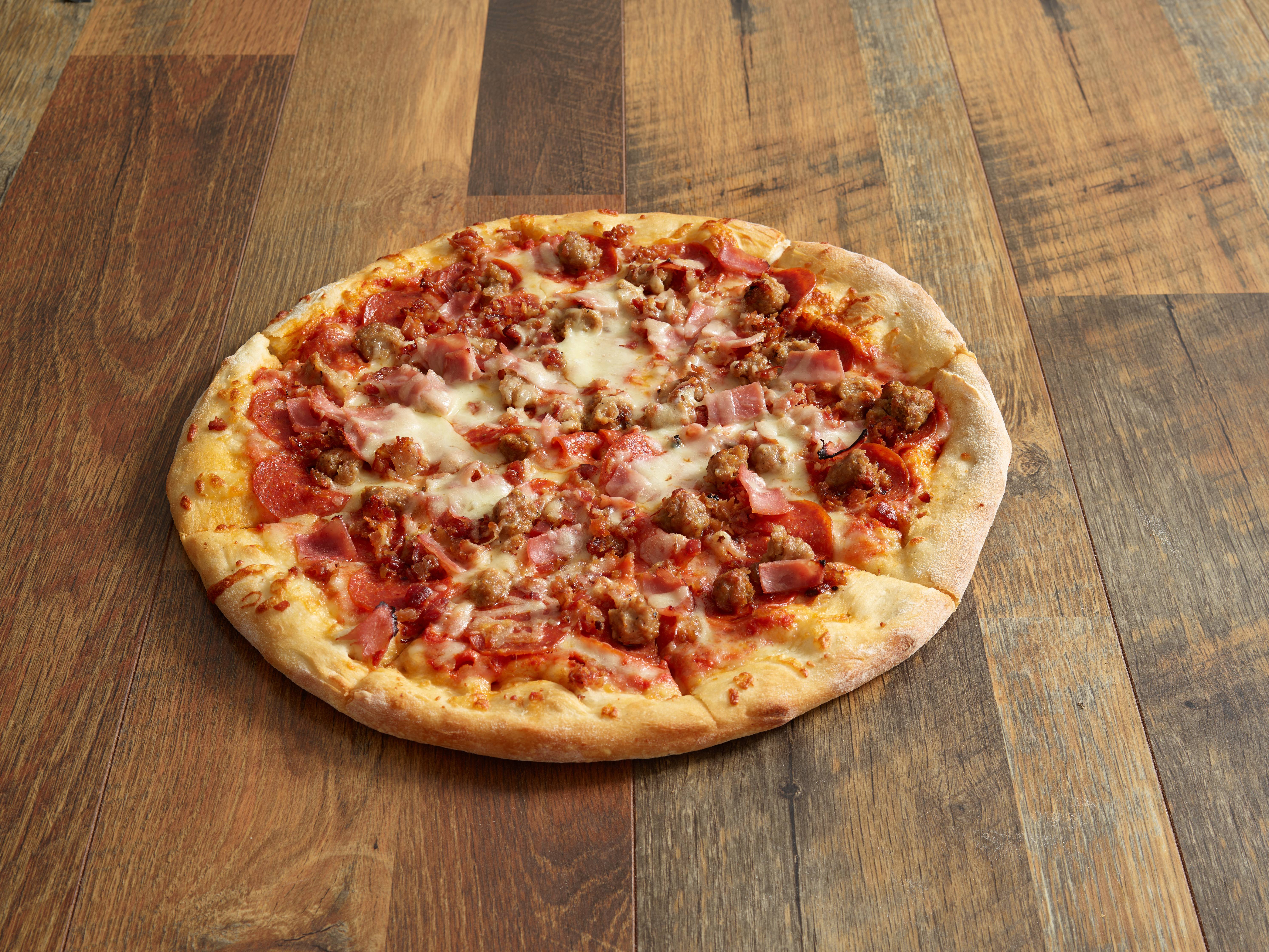 Order Meat Lovers Pizza food online from Amore Pizza & More store, Liverpool on bringmethat.com