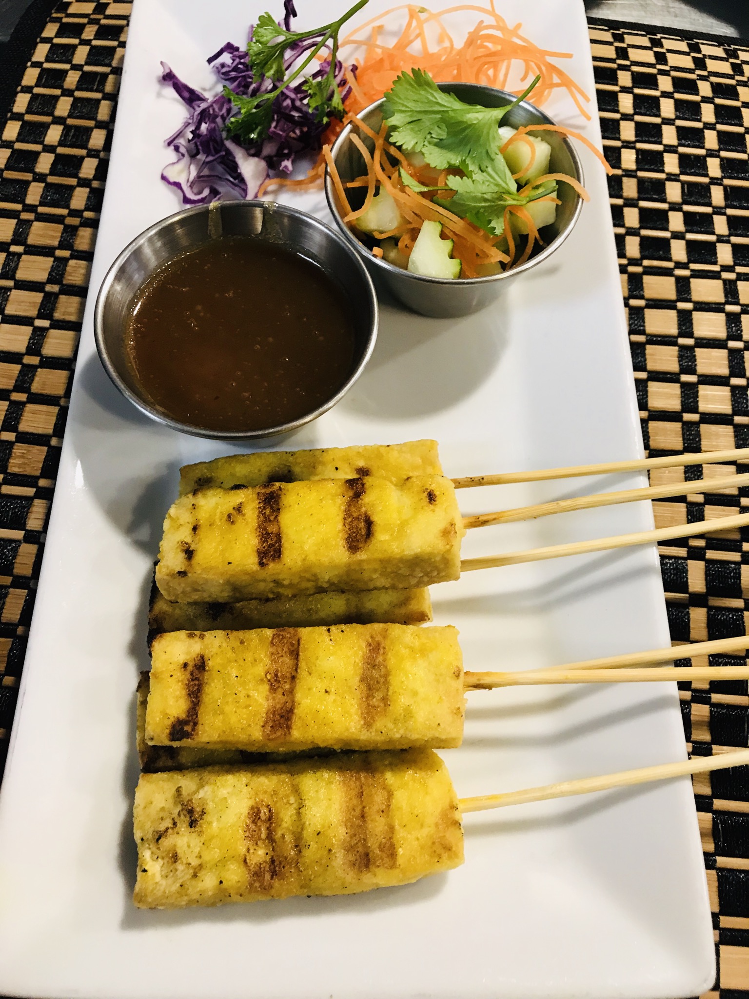 Order Tofu Satay food online from Aromathai Vegan Restaurant store, Santa Clarita on bringmethat.com