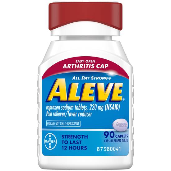 Order Aleve Naproxen Sodium Easy Open Arthitis Caplets 220 mg (90 ct) food online from Rite Aid store, Mansfield on bringmethat.com