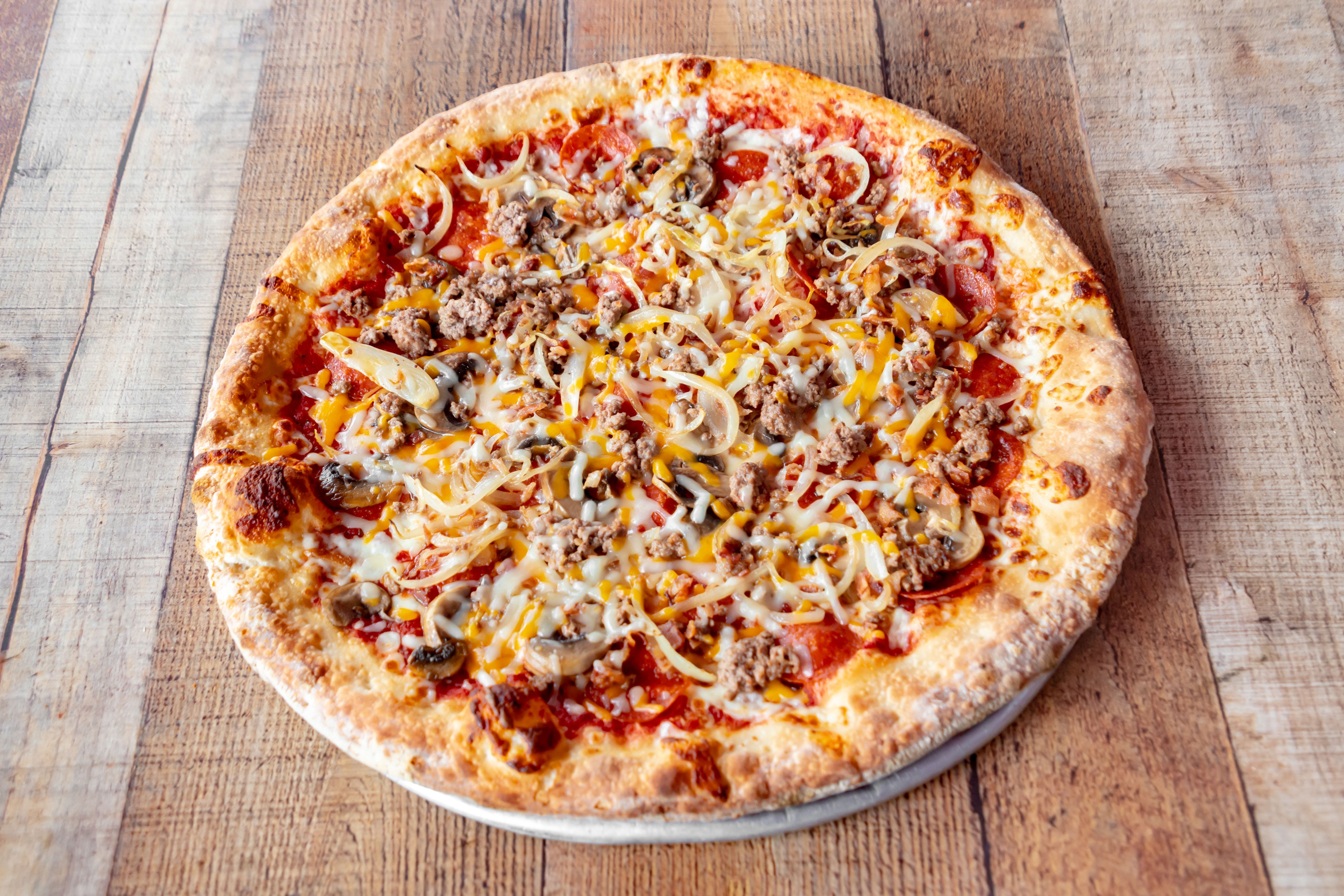 Order Cheeseburger Pizza - Small 12'' food online from Gallucios store, Wilmington on bringmethat.com