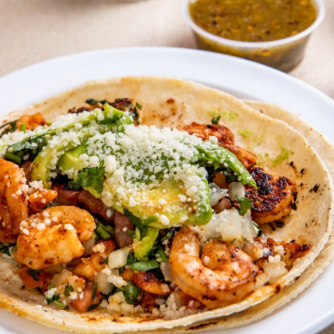 Order Grilled Shrimp Tacos (3 Pieces) food online from Homemade Taqueria store, Brooklyn on bringmethat.com
