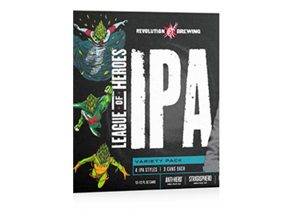 Order Revolution League Of Heroes IPA Variety Pack - 12x 12oz Cans food online from Kirby Food & Liquor store, Champaign on bringmethat.com