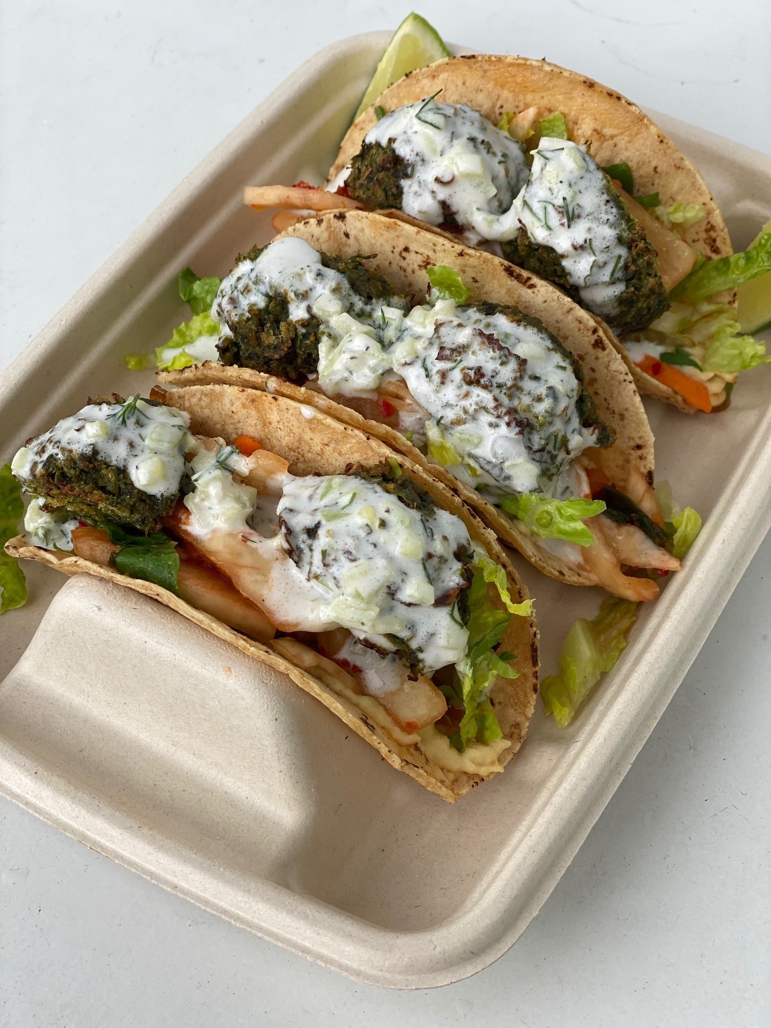 Order Falafel Kimchi Tacos (GF) food online from Greenology store, New Canaan on bringmethat.com