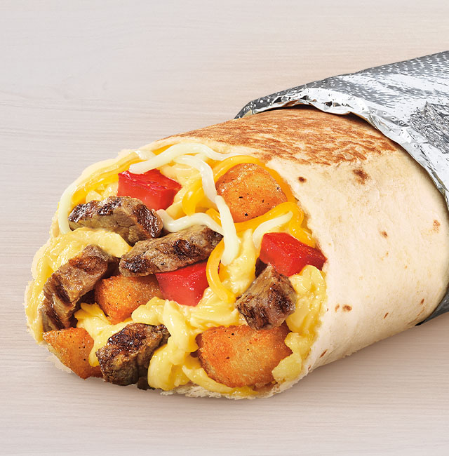 Order Grande Toasted Breakfast Burrito Steak food online from Taco Bell store, Charlotte on bringmethat.com