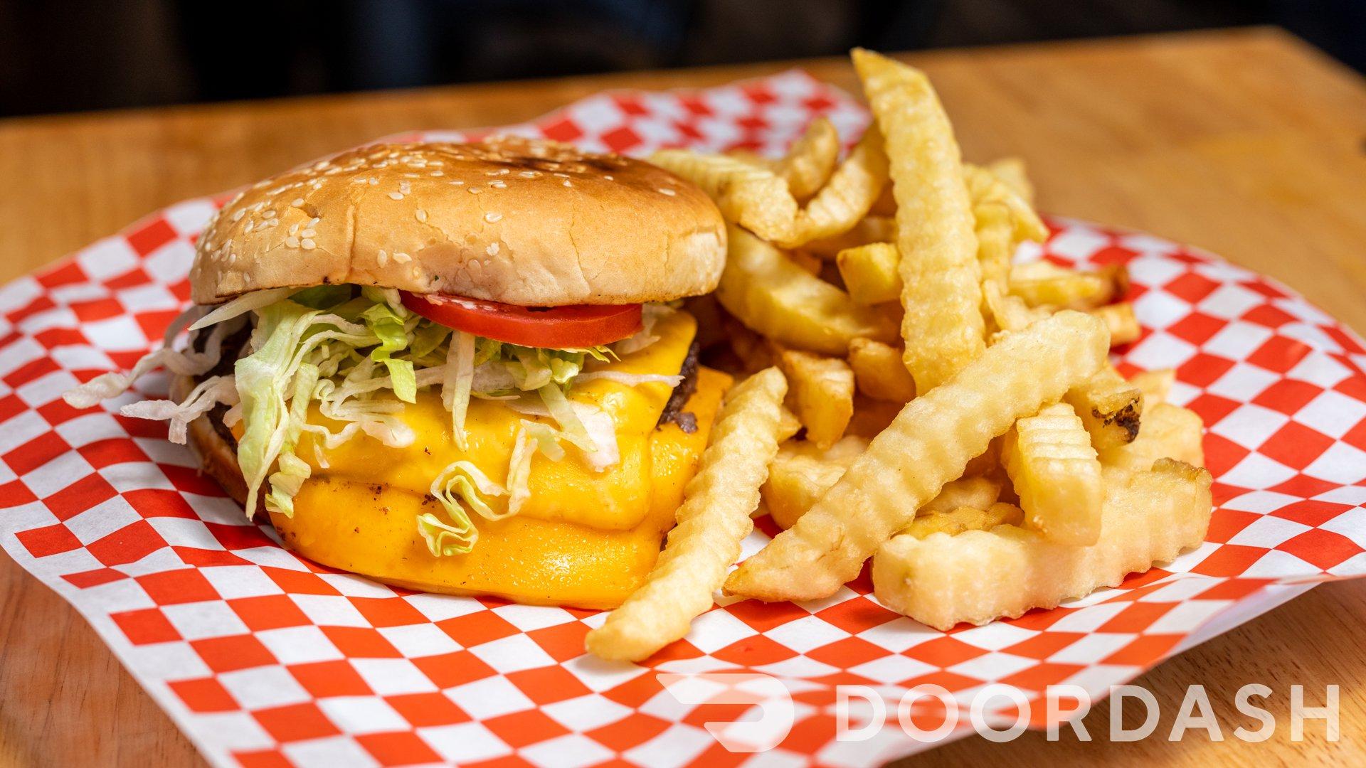 Order Cheese Burger Fries & Drink Combo food online from Taqueria Reynoso store, Oakland on bringmethat.com