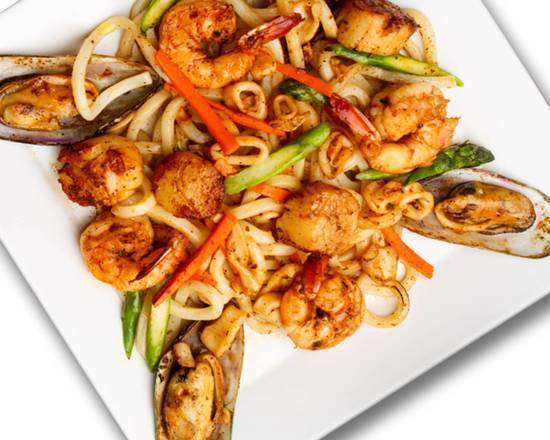 Order Spicy Seafood Udon Pasta food online from Kabuki Japanese Restaurant - Tempe store, Tempe on bringmethat.com