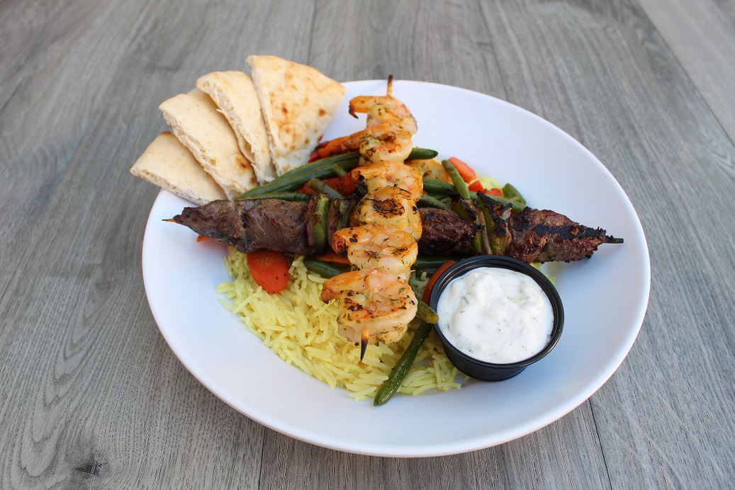 Order Surf and Turf Plate food online from Daphne's Greek Cafe store, Thousand Oaks on bringmethat.com