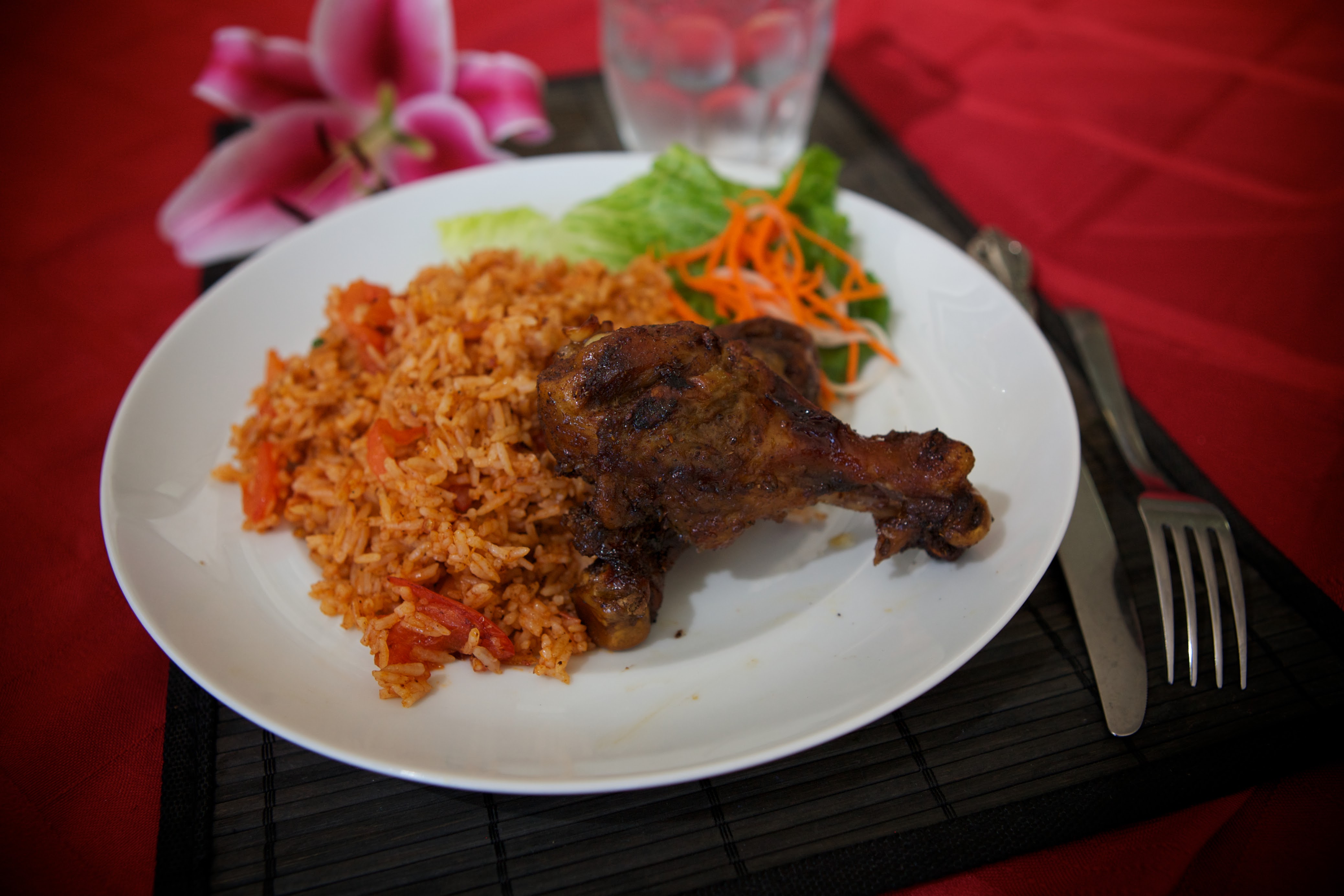 Order 5. Five Spice Chicken with Tomato Rice food online from Le Paradis store, hayward on bringmethat.com