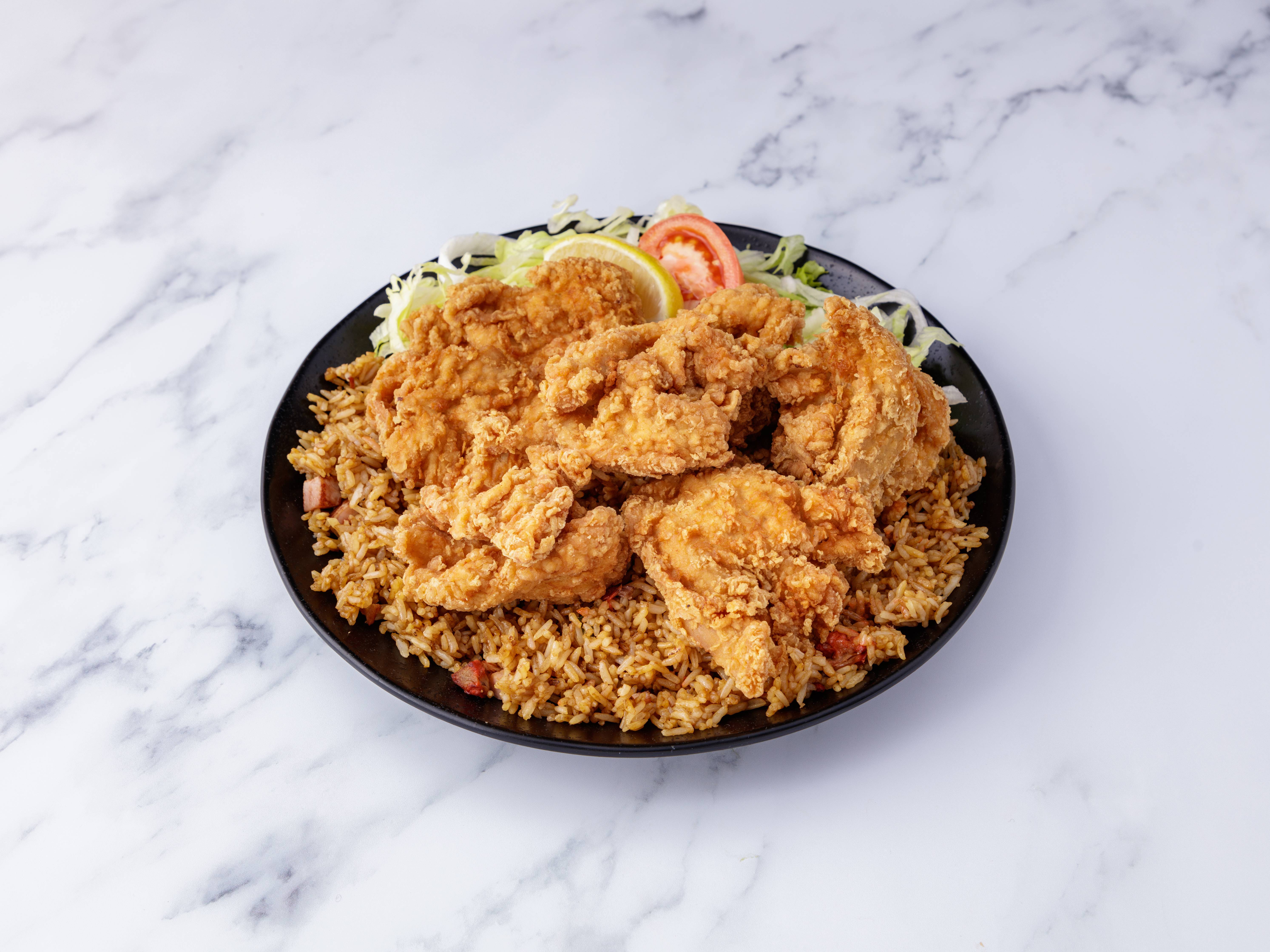Order 12. Chicken Crackling Boneless, Special Fried Rice and Salad food online from La Dinastia Restaurant store, New York on bringmethat.com