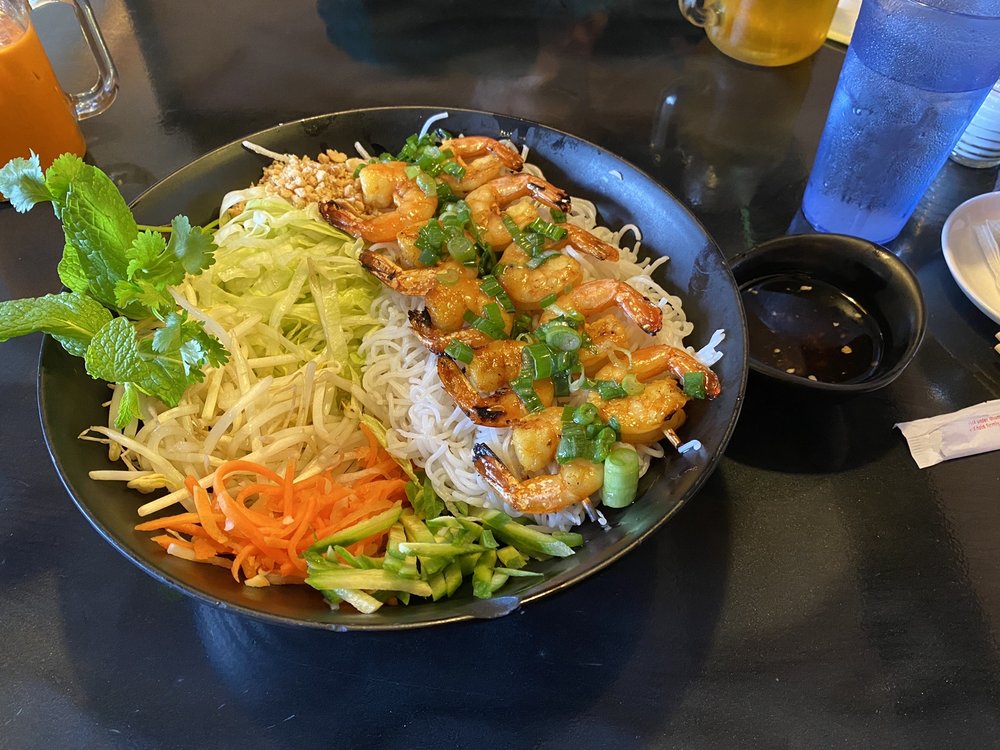 Order B6-BBQ Shrimp with Vermicelli (Bun tom nuong) food online from Pho Ph Ha store, Oceanside on bringmethat.com