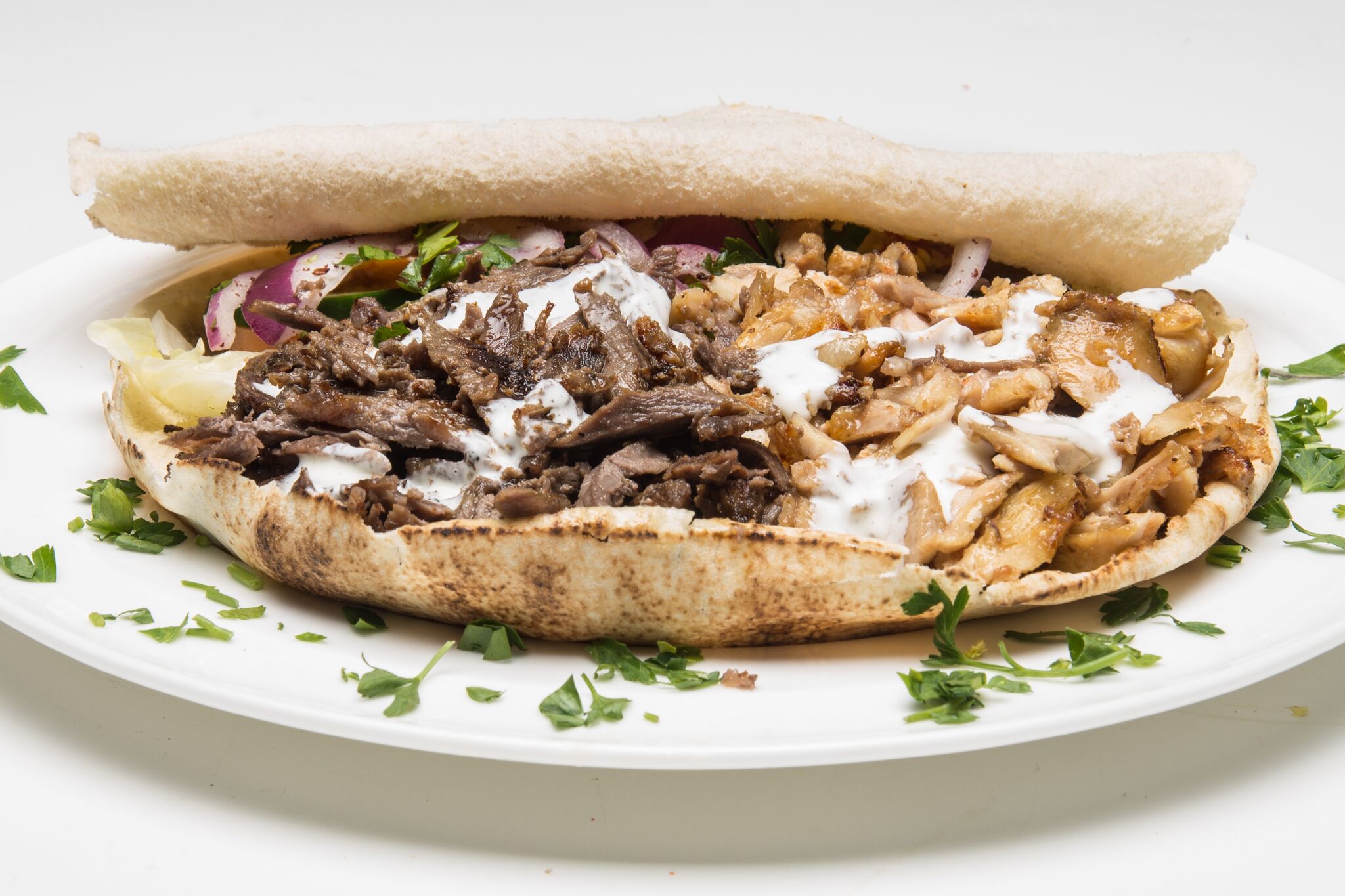 Order Mixed Beef & Chicken Döner Wrap food online from Ikram Grill store, Fountain Valley on bringmethat.com