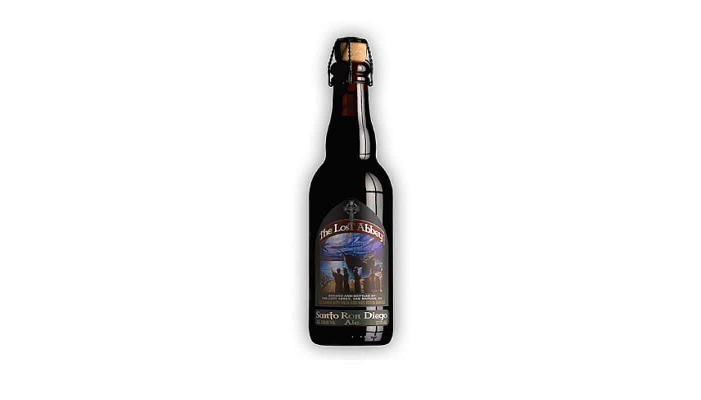 Order The Lost Abbey Santo Ron Diego Ale 375mL Bottle 13.5% ABV food online from Ocean Liquor store, South Pasadena on bringmethat.com