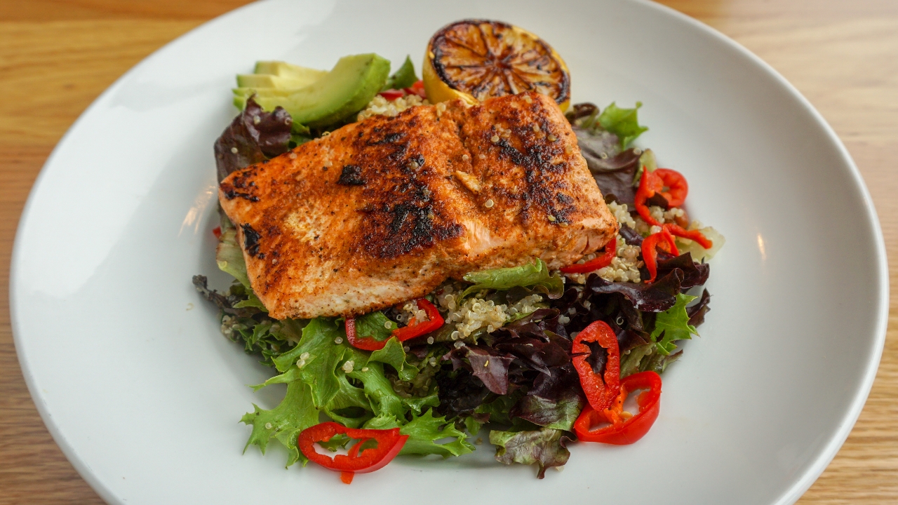 Order Quinoa Salmon Salad food online from The Block store, St. Louis Park on bringmethat.com